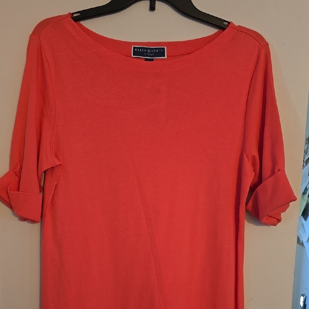 Karen Scott Sport Orange Sheath Dress with Cuffed Short Sleeves